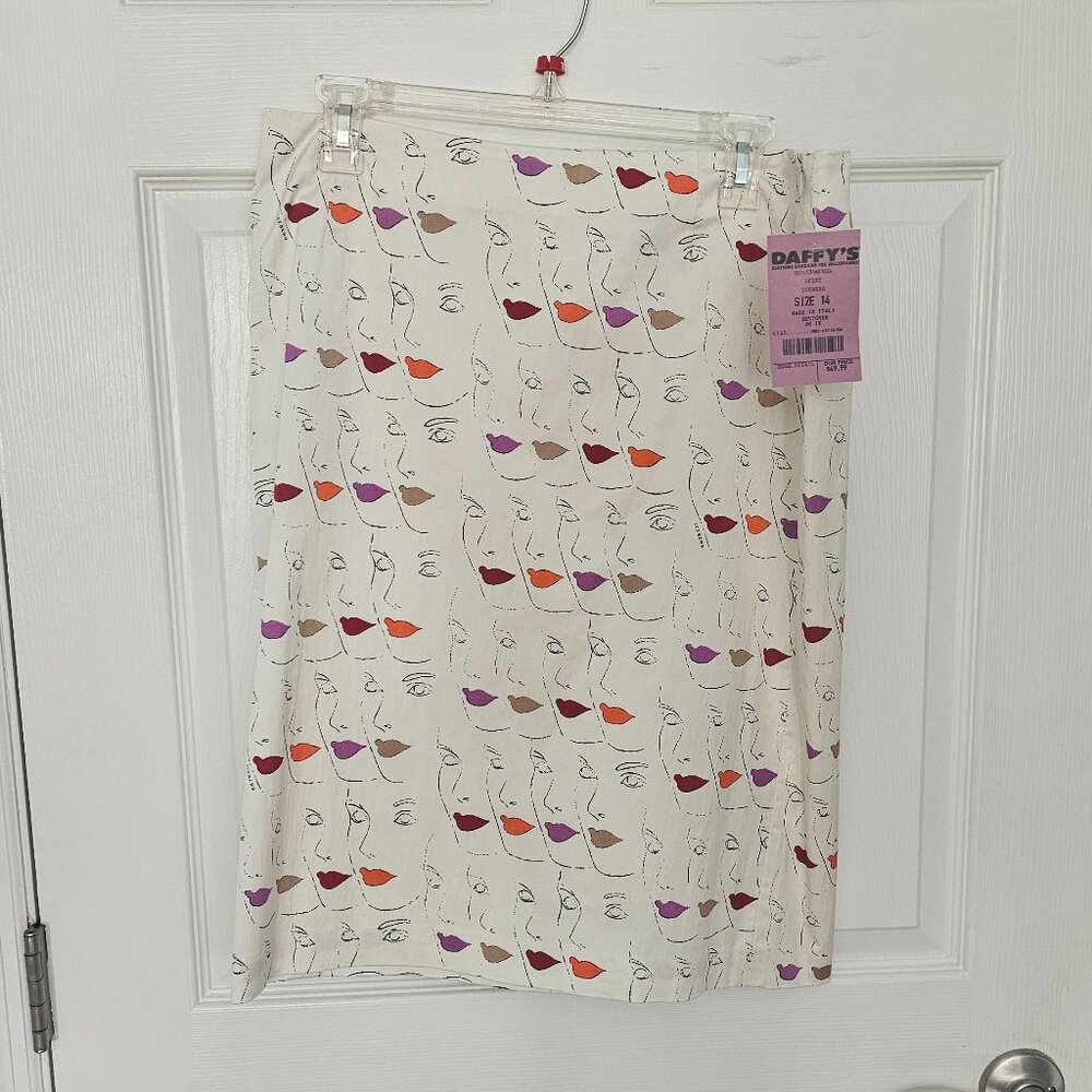 Iceberg Made in Italy Graphic Face Print Skirt Womens Size 14 White Pop Art